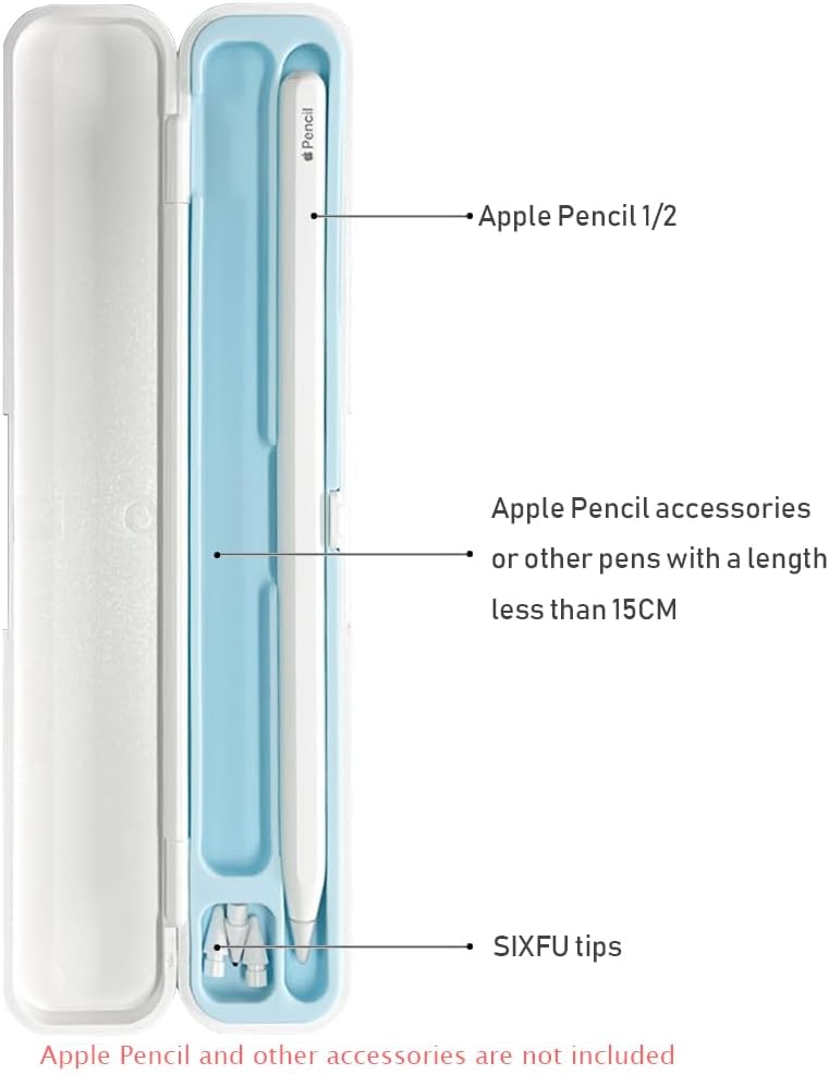 SIXFU Portable Electric Device Cover for Apple Pencil 1st/2nd Generation, Storage Case Accessories with Silicone Inner Support (White+Blue) - Image 2
